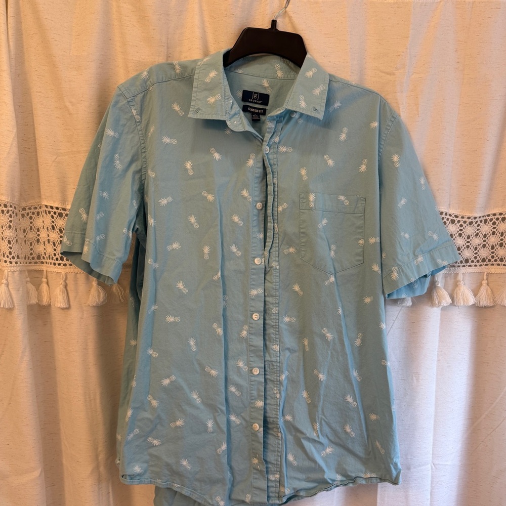 George Sky Blue Shirt with White Pineapple Design
